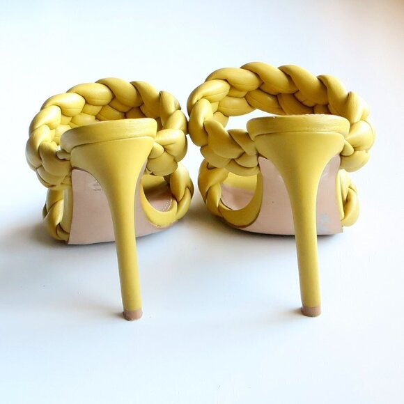 Steve Madden Kenley Yellow Braided Strap High Heel Square Toe Sandals Shoes 6.5 - Picture 6 of 16